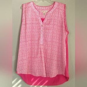 Hanna & Gracie XXL tank top blouse in pink + white w/ herring bone type pattern